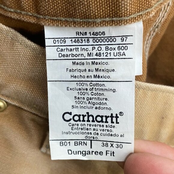 Vintage Carhartt Sun Faded Tan Double Knee Duck Canvas Dungaree Fit Pants 36X29 - Picture 3 of 16
